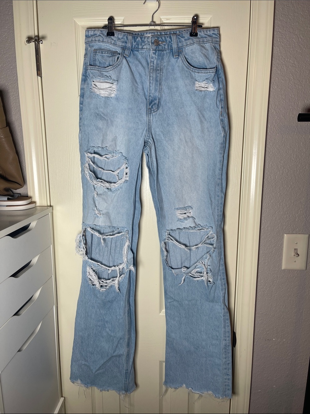 Flying Monkey Light Wash Distressed Wide Leg Jeans